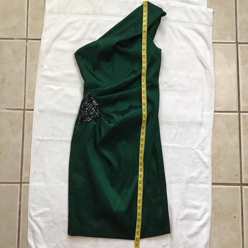 XSCAPE by Joanna Chen Women Elegant Dark Emerald Green One Shoulder Dress Sz 10 - Picture 13 of 14